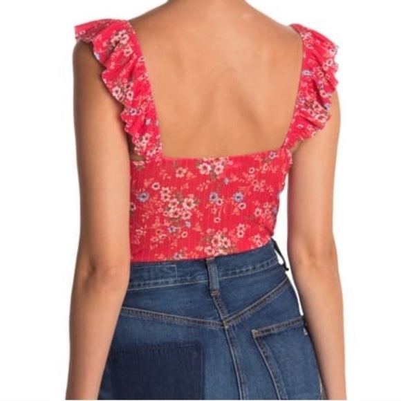 Socialite Flutter Red Floral Tank Top Bodysuit - Picture 2 of 7